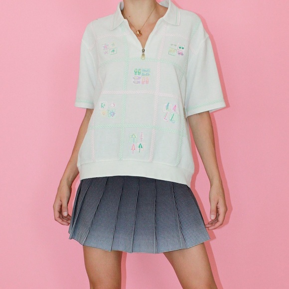 VTG 90s Waffle-Knit Embroidered Graphic Polo Shirt - Picture 2 of 11